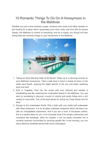 10 Romantic Things To Do On A Honeymoon in the Maldives