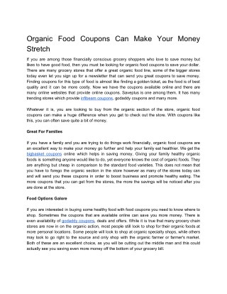 Organic Food Coupons Can Make Your Money Stretch