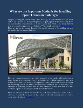 What are the Important Methods for Installing Space Frames in Buildings