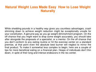 Natural Weight Loss Requres A Combined Approach