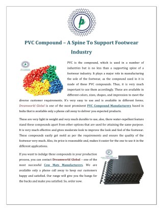 PVC Compoundâ€“A Spine To Support Footwear Industry