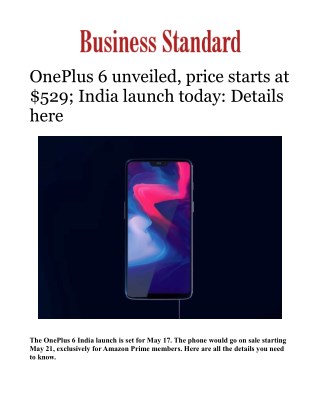 OnePlus 6 launching today event livestream to start at 9:30 PM; India launch set for May 17