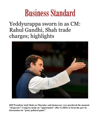 Yeddyurappa sworn in as CM: Rahul Gandhi, Shah trade charges; highlights