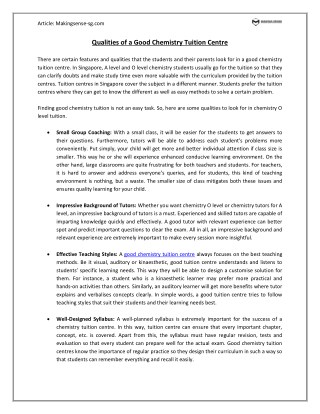Qualities of a Good Chemistry Tuition Centre