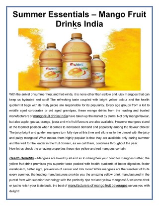 Summer Essentials â€“ Mango Fruit Drinks India