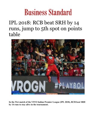 IPL 2018: RCB beat SRH by 14 runs, jump to 5th spot on points table