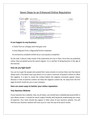 Seven Steps to an Enhanced Online Reputation
