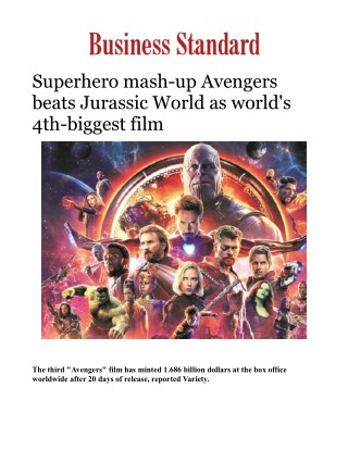 Superhero mash-up Avengers beats Jurassic World as world's 4th-biggest filmÂ 