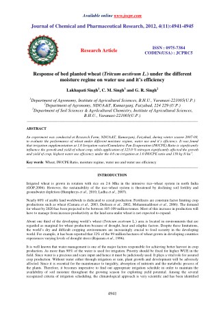 Response of bed planted wheat (Tritcum aestivum L.) under the different moisture regime on water use and itâ€™s efficien