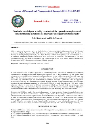 Studies in metal-ligand stability constants of the pyrazoles complexes with some lanthanide metal ions pH-metrically and