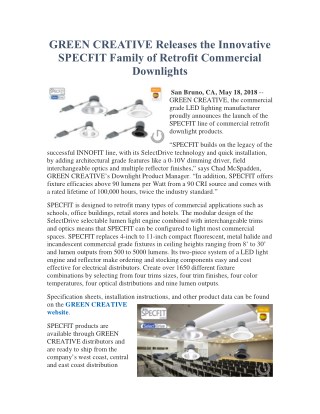 GREEN CREATIVE Releases the Innovative SPECFIT Family of Retrofit Commercial Downlights