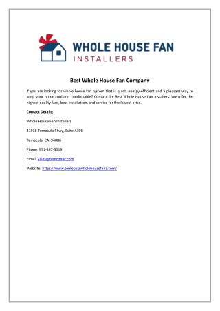 Best Whole House Fan Company