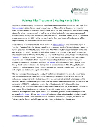 Painless Piles treatment |Healing Hands Clinic