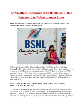 Bsnl offers recharge with rs 98, get 1 5gb data per day what to must know
