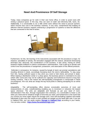 Need And Prominence Of Self Storage