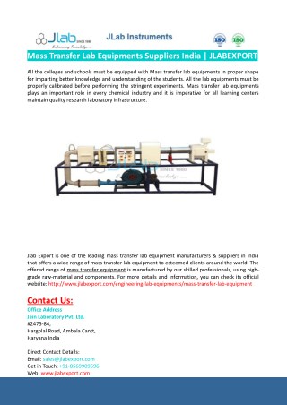 Mass Transfer Lab Equipments Suppliers India-JLABEXPORT