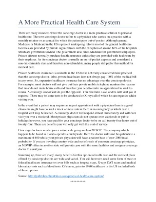 A More Practical Health Care System