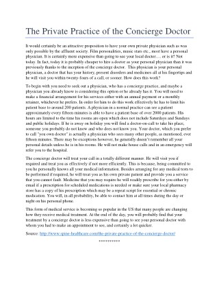 The Private Practice of the Concierge Doctor