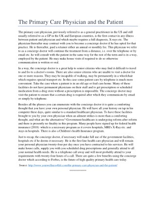 The Primary Care Physician and the Patient