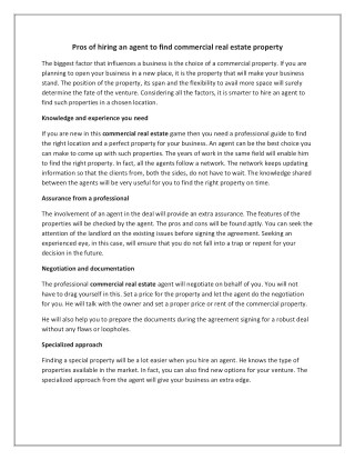Pros of hiring agent to find commercial real estate property