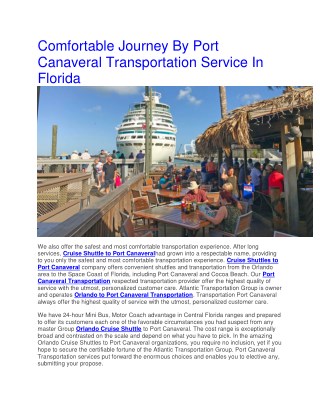Comfortable Journey By Port Canaveral Transportation Service In Florida