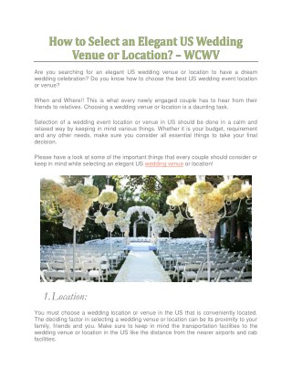 How to Select an Elegant US Wedding Venue or Location? â€“ WCWV