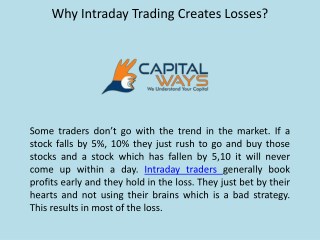 Why Intraday trading creates losses?