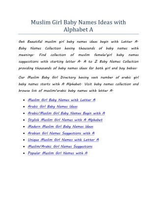 Muslim Girl Baby Names Ideas with Alphabet A