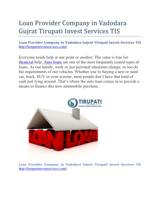 Loan Provider Company in Vadodara Gujrat Tirupati Invest Services TIS