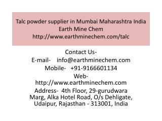 Talc powder supplier in Mumbai Maharashtra India Earth Mine Chem