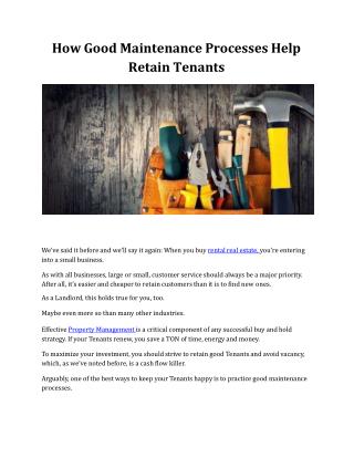 How Good Maintenance Processes Help Retain Tenants