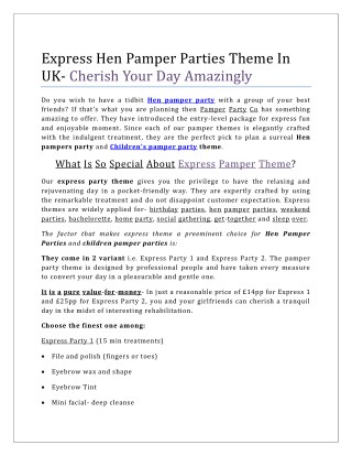 Express Hen Pamper Parties Theme In UK- Cherish Your Day Amazingly