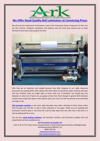 We Offer Good Quality Roll Laminators at Convincing Prices