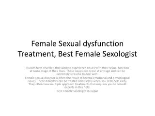 Female Sexual dysfunction Treatment, Best Female Sexologist