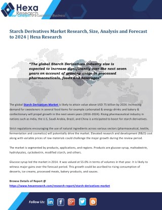 Global Starch Derivatives Industry is Expected to Increase Significantly by 2024