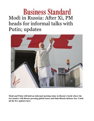 PM Modi in Russia: After Xi, PM heads for informal talks with Putin; updatesÂ 