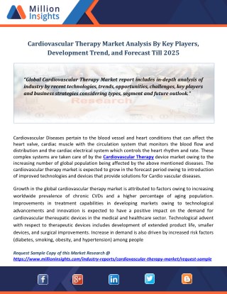 Cardiovascular Therapy Market Analysis By Key Players, Development Trend, and Forecast Till 2025