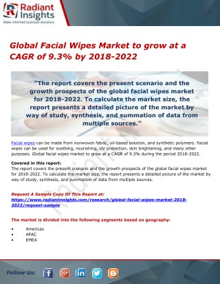 Global Facial Wipes Market to grow at a CAGR of 9.3% by 2018-2022