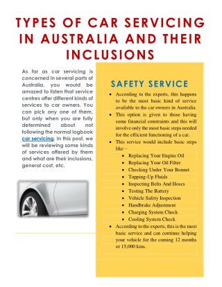 Types Of Car Servicing In Australia And Their Inclusions