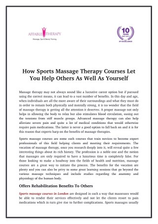 How Sports Massage Therapy Courses Let You Help Others As Well As Yourself