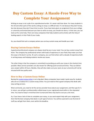 Buy Custom Essay: A Hassle-Free Way to Complete Your Assignment