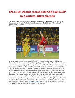 IPL 2018: Dhoni's tactics help CSK beat KXIP by 5 wickets; RR in playoffs