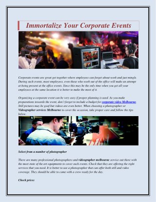 Immortalize your corporate events