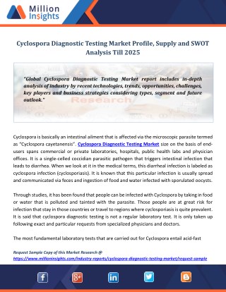 Cyclospora Diagnostic Testing Market Profile, Supply and SWOT Analysis Till 2025