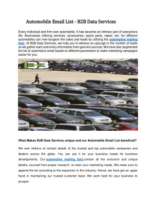Automobile Email List - B2B Data Services