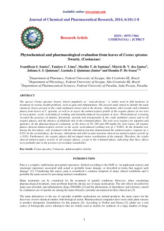 Phytochemical and pharmacological evaluation from leaves of Costus spicatus Swartz. (Costaceae)