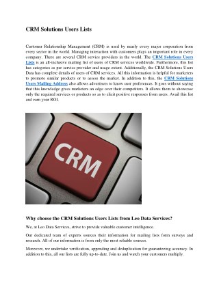 CRM Solutions Users Lists | CRM Solutions Users Data