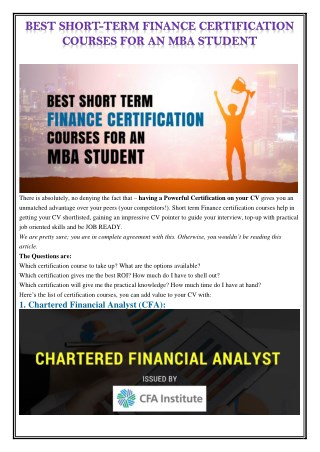 BEST SHORT-TERM FINANCE CERTIFICATION COURSES FOR AN MBA STUDENT