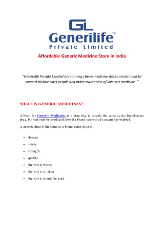 Affordable Generic Medicine Store in india