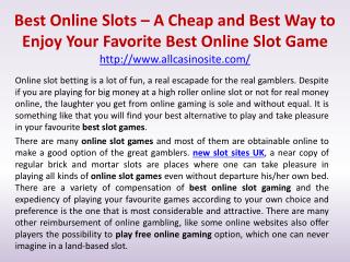 Best Online Slots â€“ A Cheap and Best Way to Enjoy Your Favorite Best Online Slot Game